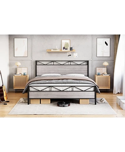 gaomon King Size Triangular Panel Platform Bed Light Gray Woodgrain Space-Saving No Box Spring