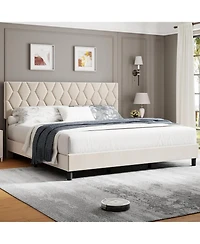 gaomon Queen Upholstered Bed Frame Heavy Duty Platform Upholstered Headboard Strong Wood Slats