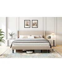 gaomon Full Size Upholstered Bed Frame with Wingback Headboard Velvet Platform No Box Spring Needed Durable Wood Slats