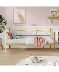 gaomon Twin Size Daybed Metal Frame with Trundle Heavy Duty Slats Mattress Foundation Platform Sofa Lockable Casters