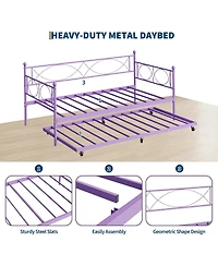 gaomon Twin Daybed with Trundle Metal Daybed and Trundle Set Sofa Bed Steel Slat Multifunctional Bedroom