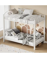 Gaomon Twin Over Twin Metal Bunk Bed, Heavy Duty Frame w/ Ladder & Guardrail, Space-Saving, No Box Spring, White