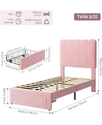 gaomon Twin Size Velvet Upholstered Bed Frame with Headboard and Storage Drawer Pink