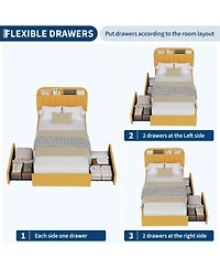gaomon Full Size Boucle Upholstered Platform Bed Frame with Bookcase Headboard 2 Drawers for Boys Yellow No Box Spring