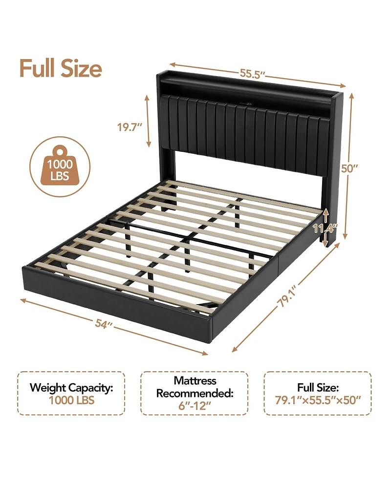 Gaomon Floating Bed Frame with Rgb Led Lights & Charging Station