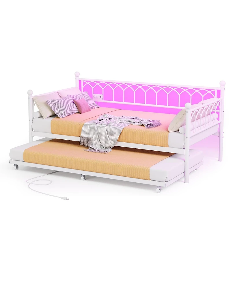 Gaomon + Twin + Wood/Metal (or specify actual material) + Charging Station & Led Lights + Daybed with Trundle
