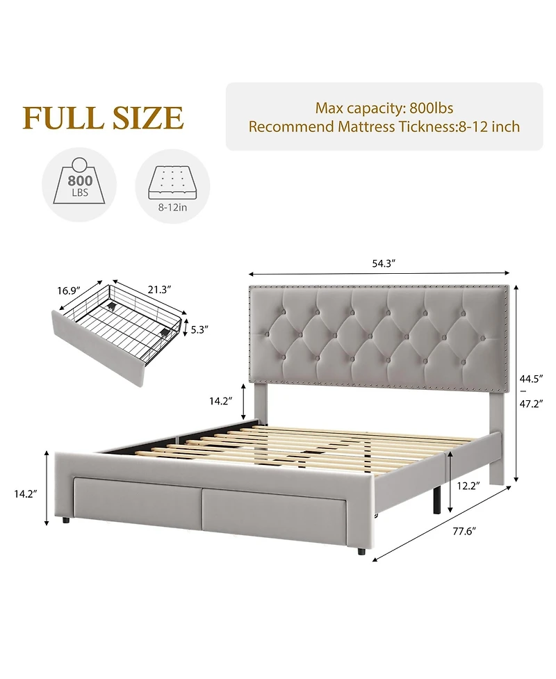 gaomon Full Size Bed Frame with 2 Storage Drawers