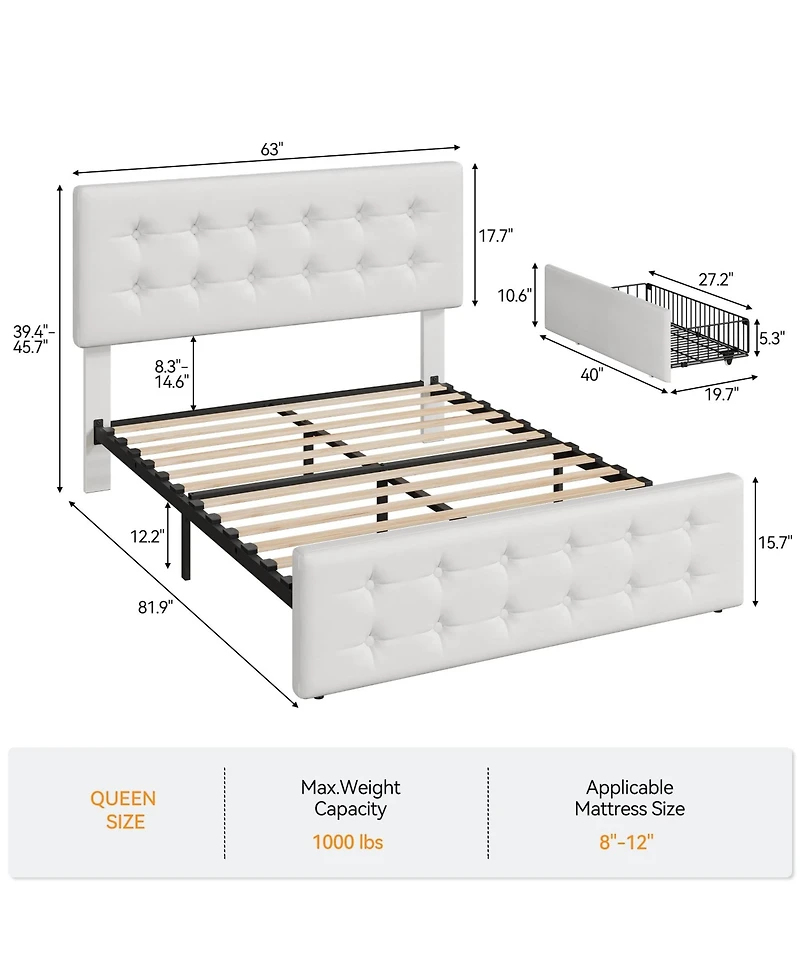 gaomon Queen Bed Frame with Headboard and 4 Storage Drawers