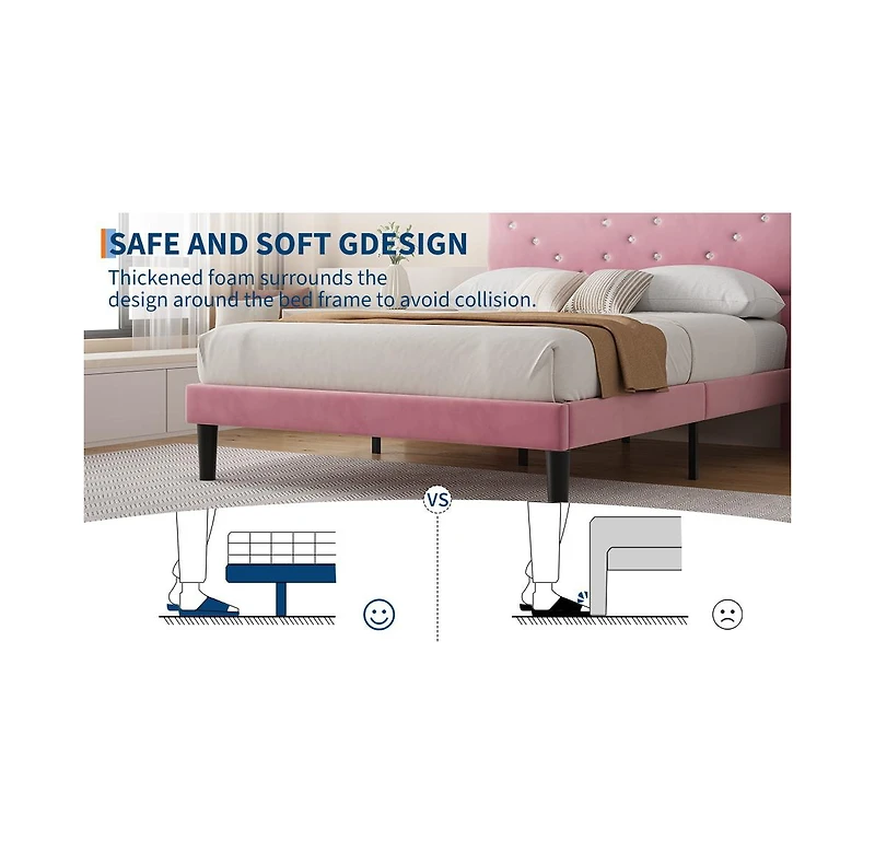 Gaomon Queen Size Velvet Bed Frames with Headboard,Upholstered Platform Bedframe with Wood Slats,Solid and Stable
