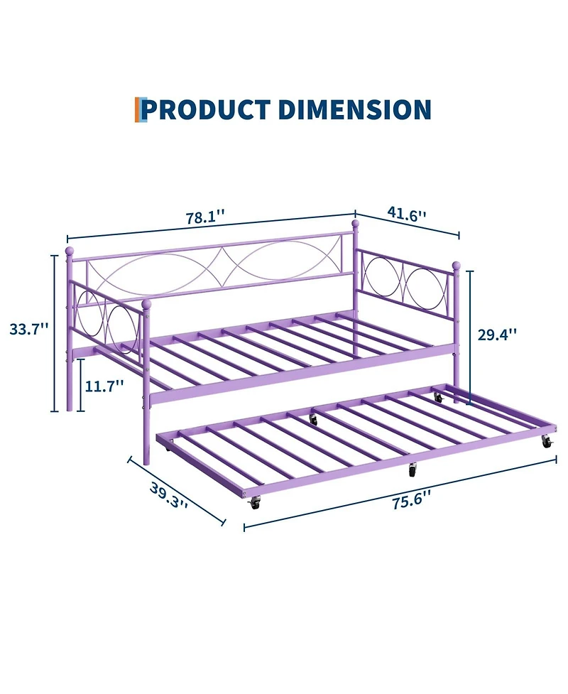 gaomon Metal Twin Daybed and Trundle Set, Day Bed Sofa Bed Frame with Steel Slat Support