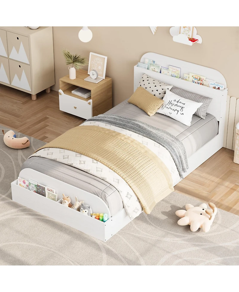 gaomon Twin Size Wooden Storage Headboard Raised Footboard Low Platform Bed Frame