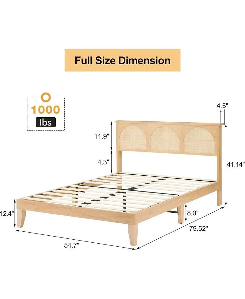 Gaomon Rattan Led Headboard Storage Modern Boho Design Heavy-Duty 1000 lbs Capacity Platform Bed Frame