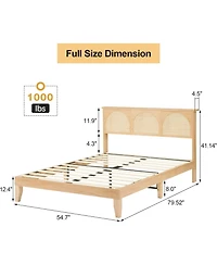 Gaomon Rattan Led Headboard Storage Modern Boho Design Heavy-Duty 1000 lbs Capacity Platform Bed Frame