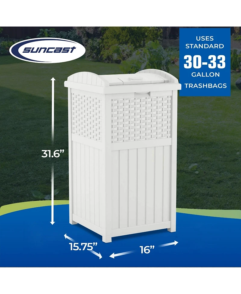 Suncast Wicker Resin Outdoor Hideaway Trash Can Bin with Latching Lid (2 Pack)