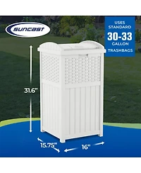 Suncast Wicker Resin Outdoor Hideaway Trash Can Bin with Latching Lid (2 Pack)