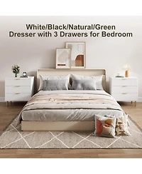 gaomon 3-Drawer Modern White Dresser, 30" Tall, Fluted Chest with Gold Handles, Anti-Tip Device, Bedroom, Living Room, Kids Room