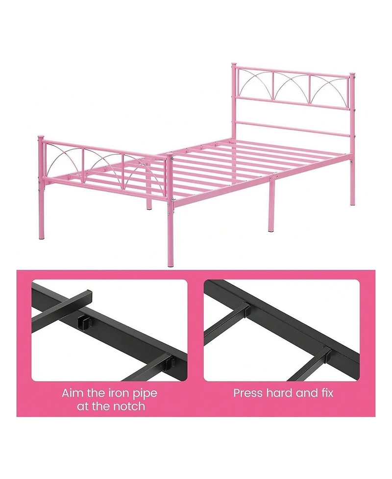 gaomon Twin Size Bed Frame with Headboard and Footboard, Heavy Duty Metal Slat Support, No Box Spring Needed, Easy Assembly