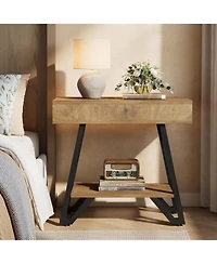 Tribesigns End Side Table for Living Room, Narrow Couch Arm Side Table with Storage Shelves, Small Bedside Nightstand