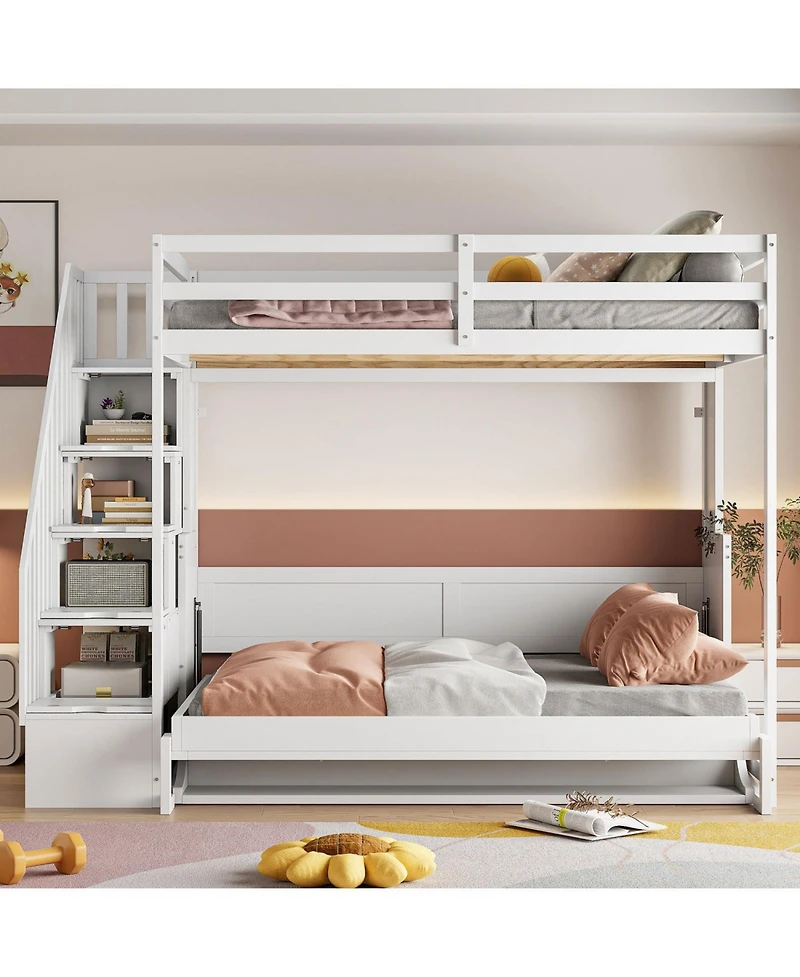 Full Over Full Size Murphy Bed with Hydraulic Lift & Desk Design