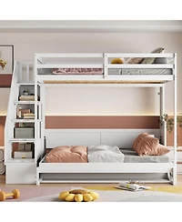 Full Over Full Size Murphy Bed with Hydraulic Lift & Desk Design