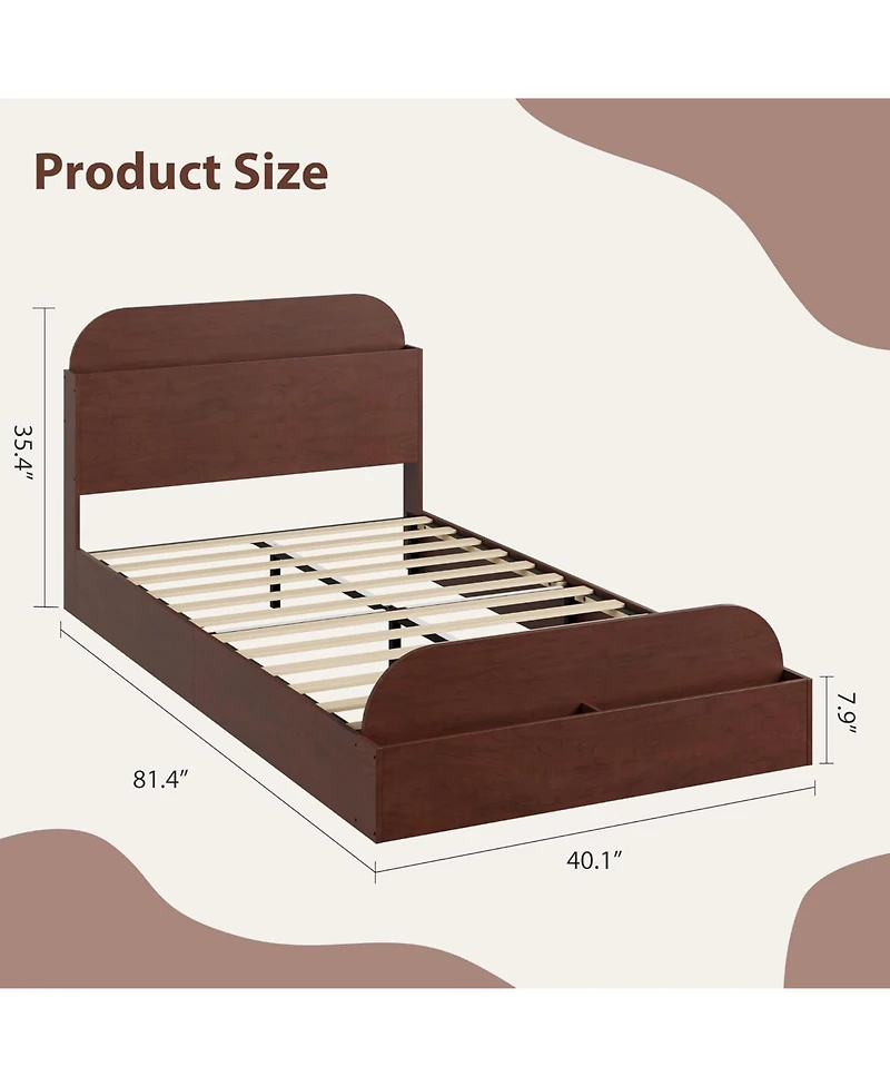 Gaomon Twin Kids Bed Frame with Storage Headboard & Footboard, Low Profile Wood Platform, Sturdy Slats, No Box Spring Needed