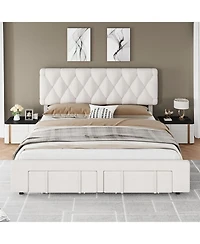 gaomon Upholstered Platform Bed Frame with 2 Storage Drawers, Solid Wood Slats, No Box Spring Needed, Noise-Free