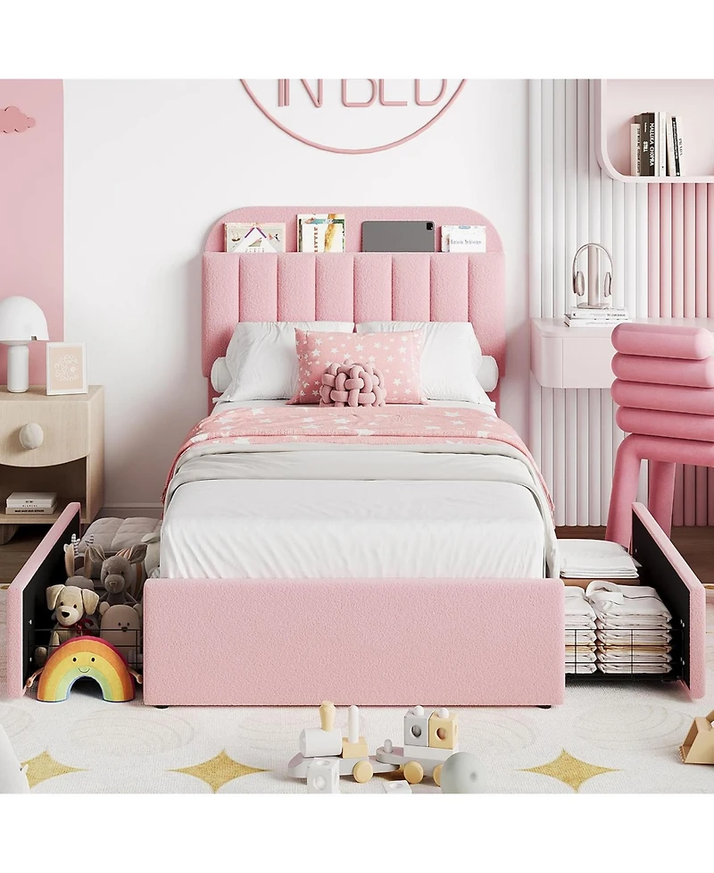 gaomon Full Bed Frame with Storage Drawers & Bookcase Headboard