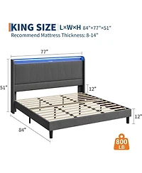 Gaomon King Bed Frame with Led Lights & Charging Station, Upholstered Platform Headboard, No Box Spring Needed