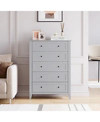 gaomon White 5 Drawer Modern Tall Nightstand, Deep Drawers, Nickel Round Handle, Chest Organizer for Bedroom