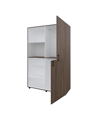 Fm Furniture Ollie 2-Door Wardrobe with Open Storage, Grey Walnut and White
