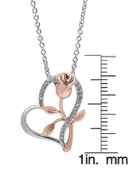 Macy's Cubic Zirconia (1/8 ct. t.w.) Flower in Heart Pendant Necklace