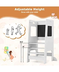 Costway Girls Kitchen Step Stool with Activity Chalkboard Adjustable Height & Safety Rail