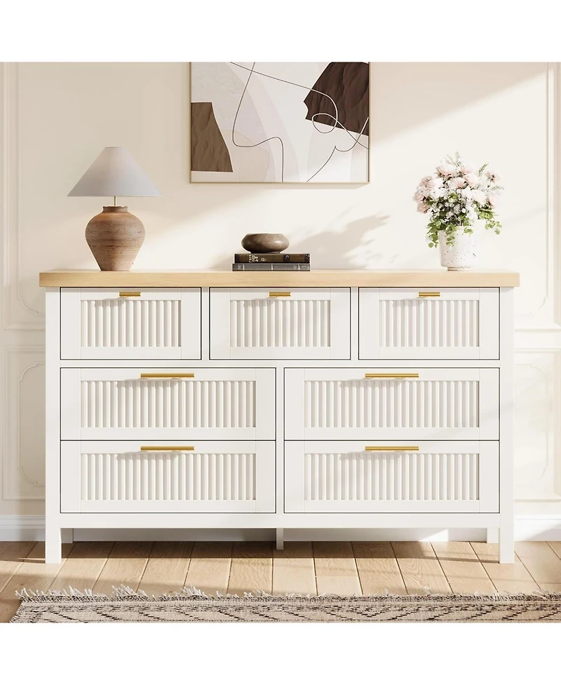 gaomon 7 Drawer Dresser with Textured Fronts, Wide Storage Chest for Bedroom, Living Room, Entryway, Tv Stand