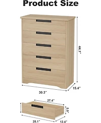 gaomon 5-Drawer Modern Wood Dresser Bedroom Organizer with Embedded Handles, Storage Cabinet for Living Room, Nursery, Hallway