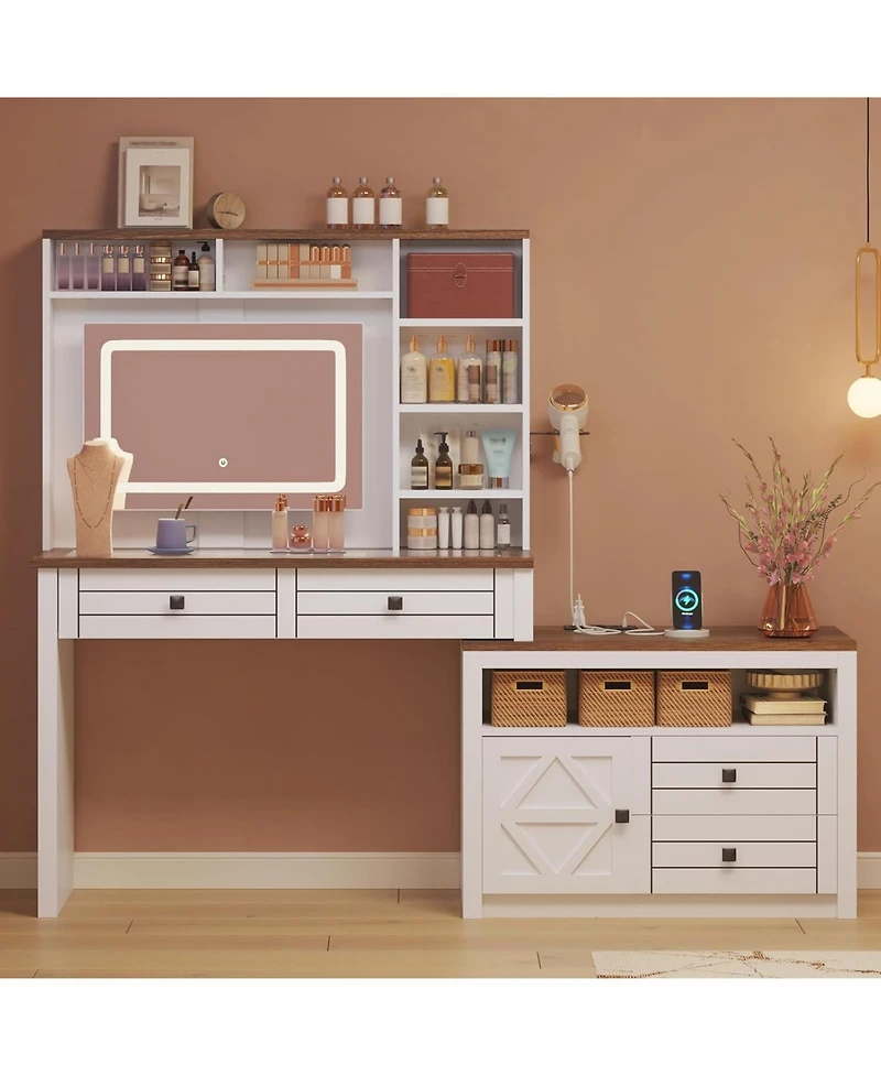 gaomon 3-Drawer 1-Door White Mdf Particle Board Vanity Table, Modern Makeup Desk Organizer for Bedroom