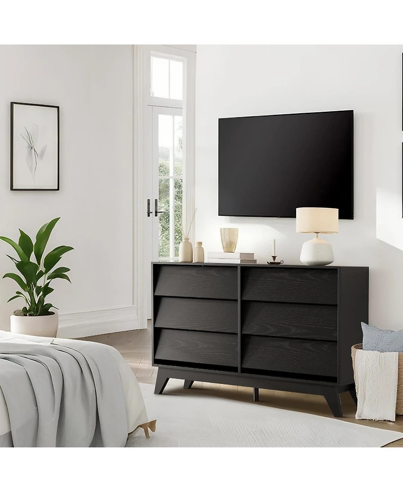 gaomon 6-Drawer Vintage Modern Dresser Bedroom Chest with Bevel Design, Tv Stand Storage for Entryway, Living Room, Closet
