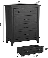 gaomon 4-Drawer Black Freestanding Vertical Dresser 34.8" Tall, Large Storage Closet Chest for Bedroom, Living Room