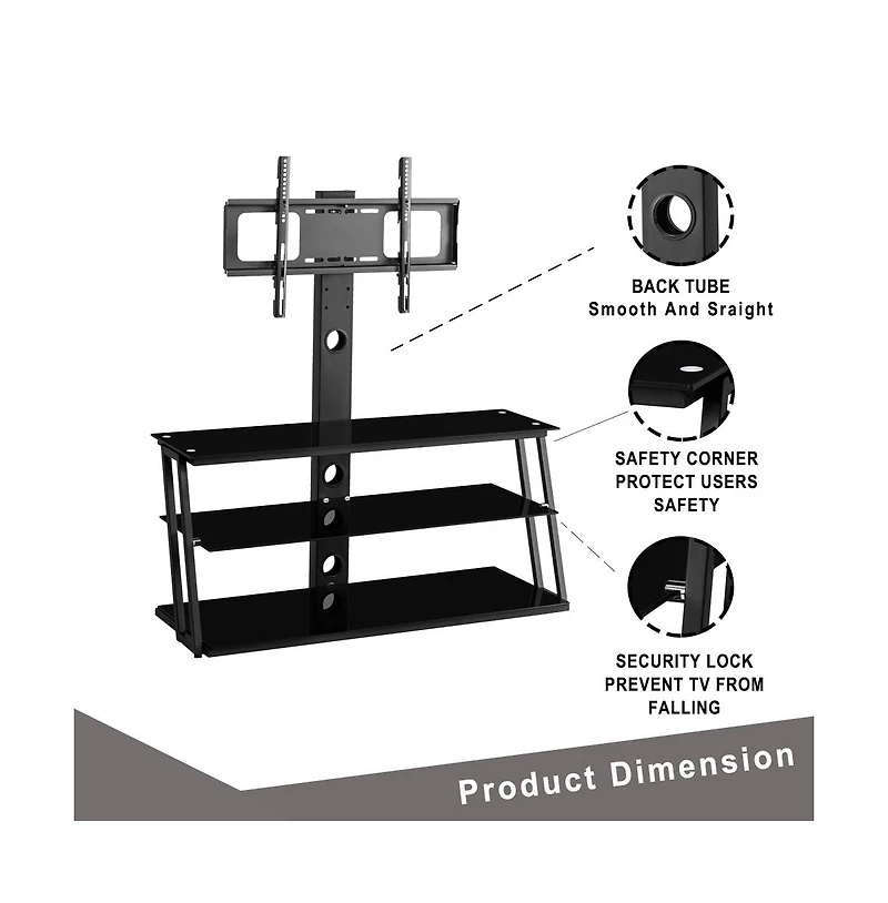 Streamdale Furniture Black Multi-Function Angle And Height Adjustable Tempered Glass Tv Stand
