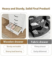 gaomon 5-Drawer White Freestanding Wooden Chest, 41.3" Tall, Brown Top, Vertical Dresser for Living Room, Bedroom