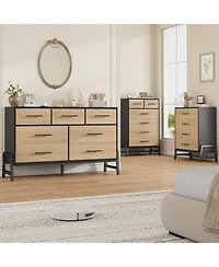 gaomon 4+2 Drawer Black Polished Engineered Wood Dresser, Chic Cabinet Legs, Waterproof Top, Anti-Tip, Modern Bedroom Storage