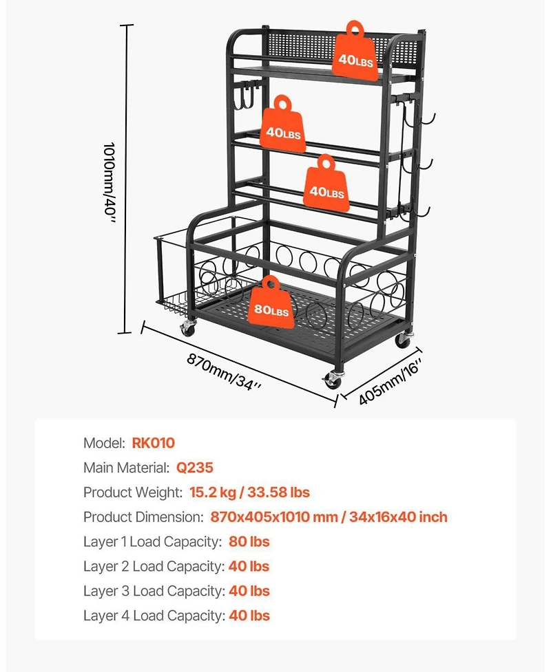 Mecale Yoga Mat Storage Rack, Steel Organizer with Hooks and Wheels for Dumbbells, Kettlebells and Fitness Accessories