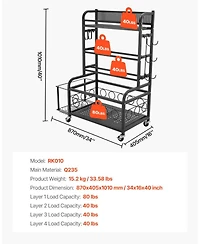 Mecale Yoga Mat Storage Rack, Steel Organizer with Hooks and Wheels for Dumbbells, Kettlebells and Fitness Accessories