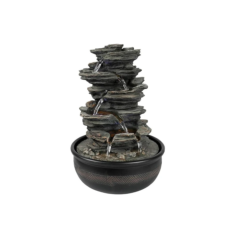 SunJet 15.7” Rock Falls Tabletop Fountain, 5-Tier Indoor Waterfall with Led Lights for Home, Office, Zen Relaxation Decor