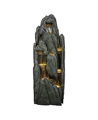 SunJet 51" Tall Outdoor Rockery Water Fountain with Led Lights, Resin Cascading Waterfall Fountain for Garden, Patio & Yard Decor