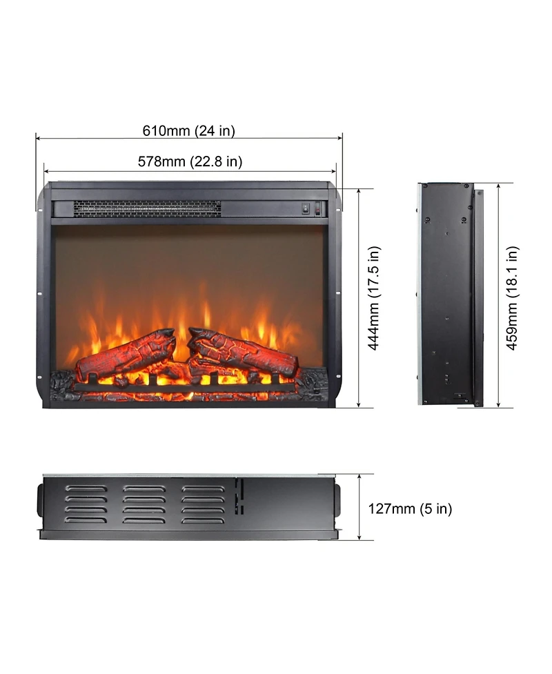 Flynama 23 inch Realistic Log Flame Led Overheat Protection Csa Ul Certified Electric Fireplace Insert Heater