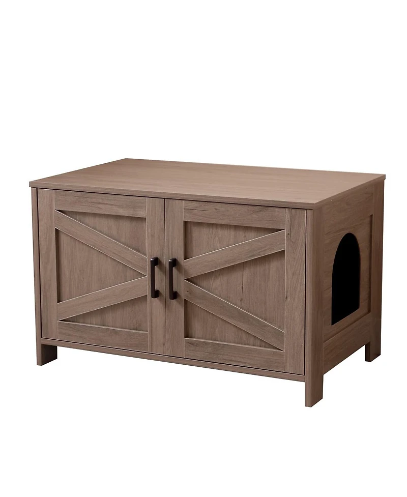 Zeus & Ruta Greige Barn Door Cat Litter Box Enclosure End Table