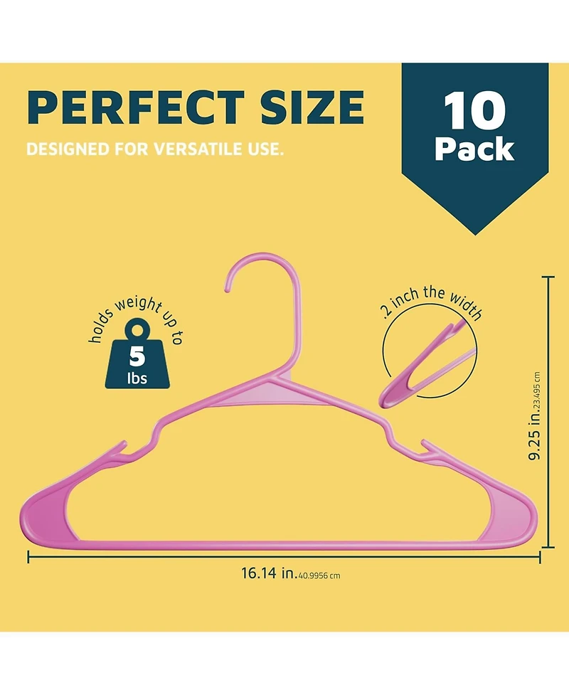 Lifemaster Heavy-duty pink plastic hangers with non-slip grooves, space-saving design, hold up to 5 lbs—ideal for clothes, dresses & coats