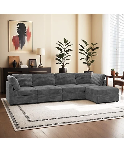 Xizzi 98'' Modular Sectional Sofa Couch, 5-Piece Comfy Corduroy Fabric Couch for Living Room, Modern L-Shaped Deep Seat with Chaise Ottoman