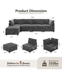Xizzi 98'' Modular Sectional Sofa Couch, 5-Piece Comfy Corduroy Fabric Couch for Living Room, Modern L-Shaped Deep Seat with Chaise Ottoman