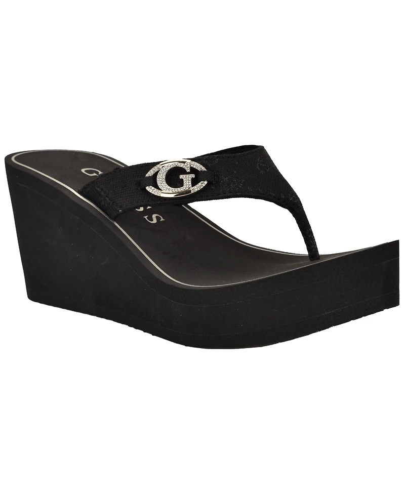 Guess Women's Shai Embellished Logo Eva High Wedge Sandal